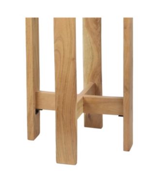 Elena 24" Minimalist Structured Wood Drink Table and Decorative End Table with White Marble Round Top