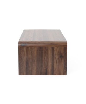 Walnut Finish 2-Drawer Coffee Table, Engineered Wood Open Storage Center Table with Rounded Corners for Living Room