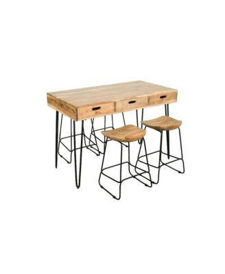 Rollins 52" Solid Acacia Dining Set with Four Backless Barstools