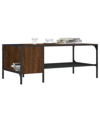Coffee Table Brown Oak and Black Engineered Wood and Metal Medium