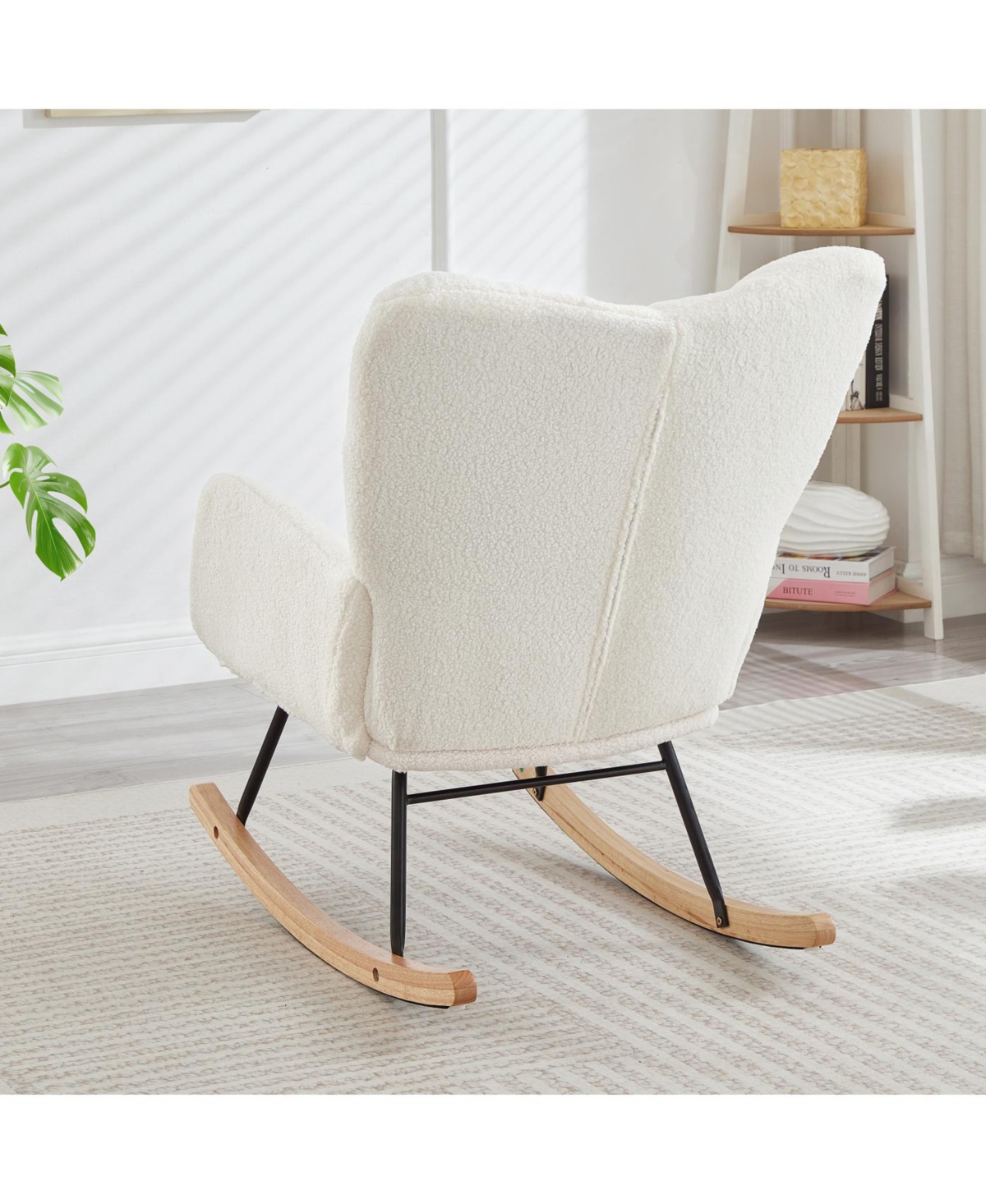 Streamdale Glider Chair for Living Room Tufted Teddy Fabric Rocking Chair Ivory White