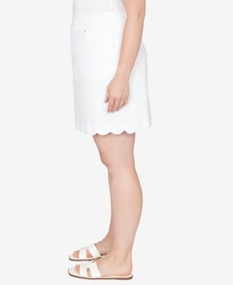 Plus Size Scallop Hem Stretch Denim Skirt