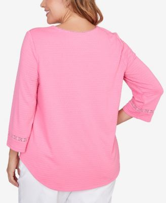 Plus Size Solid Clip Dot Lace Trim Knit Top