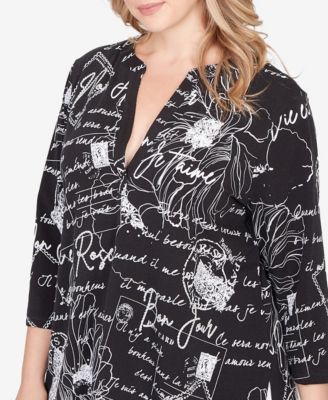 Plus Size Parisian Print Embellished Knit Top