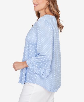 Plus Size V-Neck Polka Dot Puff Print Knit Top