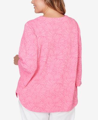 Plus Size Horseshoe Neck Solid Floral Jacquard Top