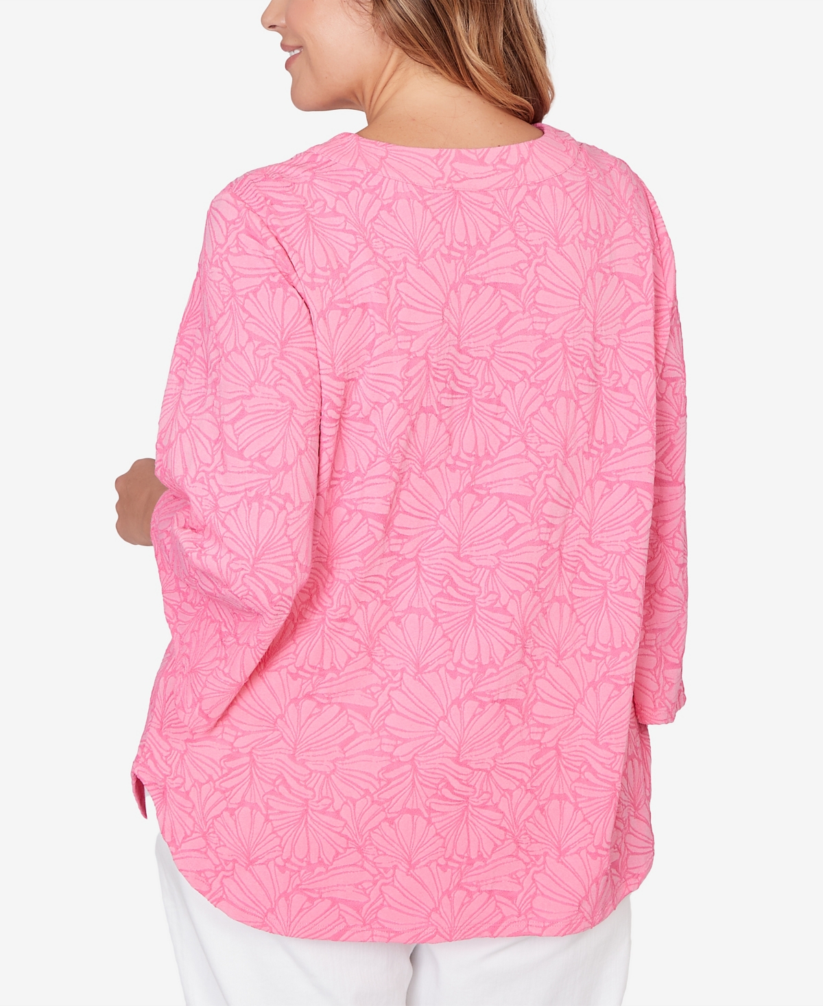 Ruby Rd. Plus Horseshoe Neck Solid Floral Jacquard Top