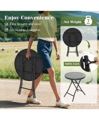 18" Folding Side Table Round Compact Coffee Table