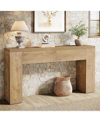 63-Inch Wooden Console Table with 2 Hidden Drawers