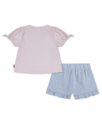 Baby Girls' Bow Sleeve T-Shirt and Belted Shorts, 2-Piece Set