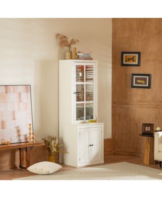 Double Action Door Hutch Cabinet with Tempered Glass Retro Modern Design and Ample Storage