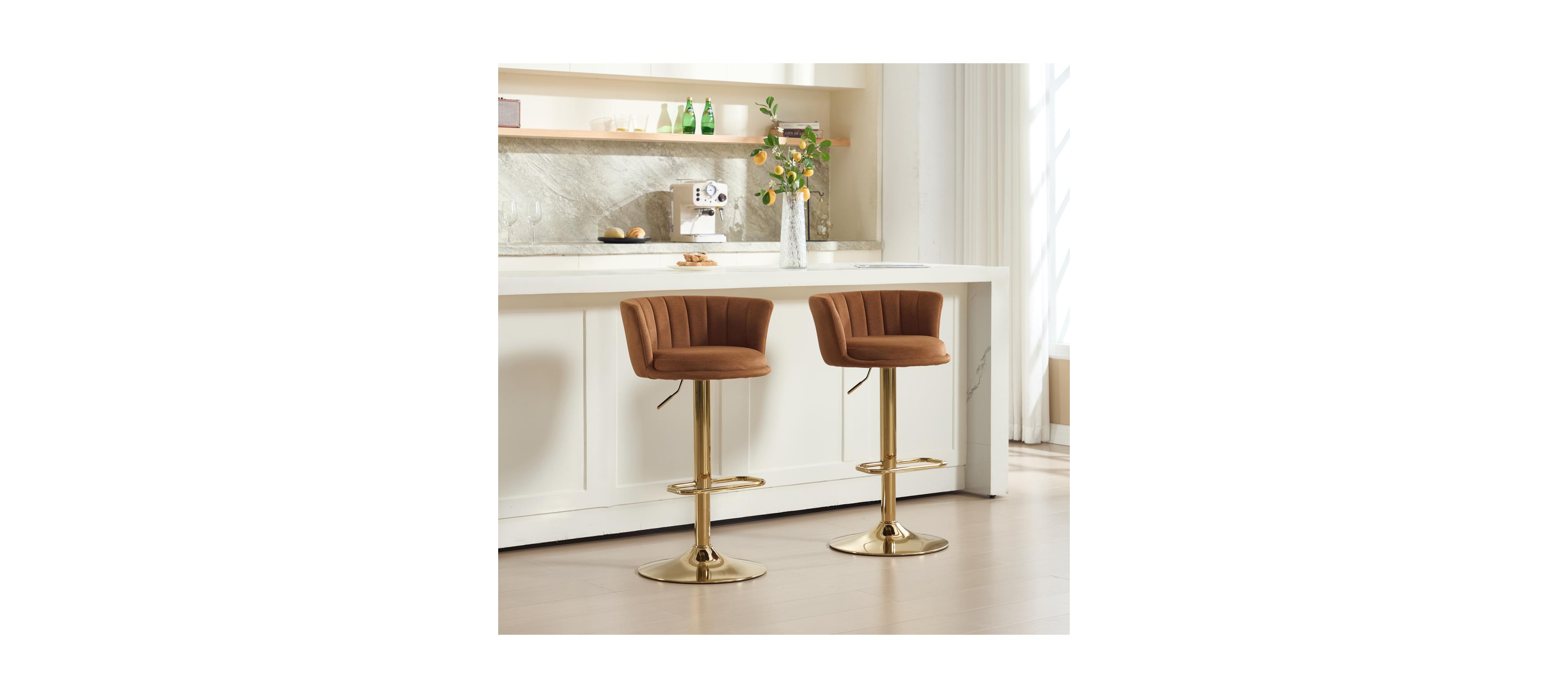 Streamdale Furniture Set of 2 Orange Velvet Swivel Bar Stools with Chrome Footrest