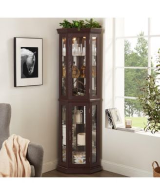 Streamdale Lighted Corner Curio Cabinet - Glass Display - Dark Cherry