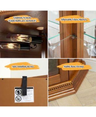 Lighted Corner Curio Cabinet - Glass Display Shelf - OAK
