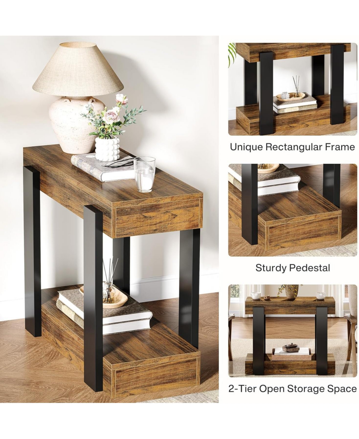 Tribesigns Narrow Wood End Table, 2-Tier Farmhouse Side Table for Living Room