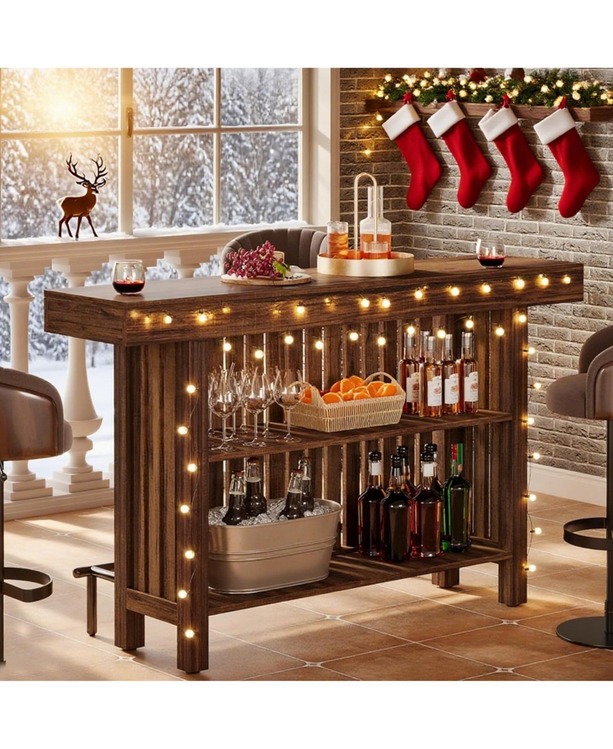 Tribesigns 63-Inch Large Home Bar Unit, Modern 2-Tier Table with Footrest, Corner Mini Coffee Cabinet for Kitchen Pub, Dining Room, Livin