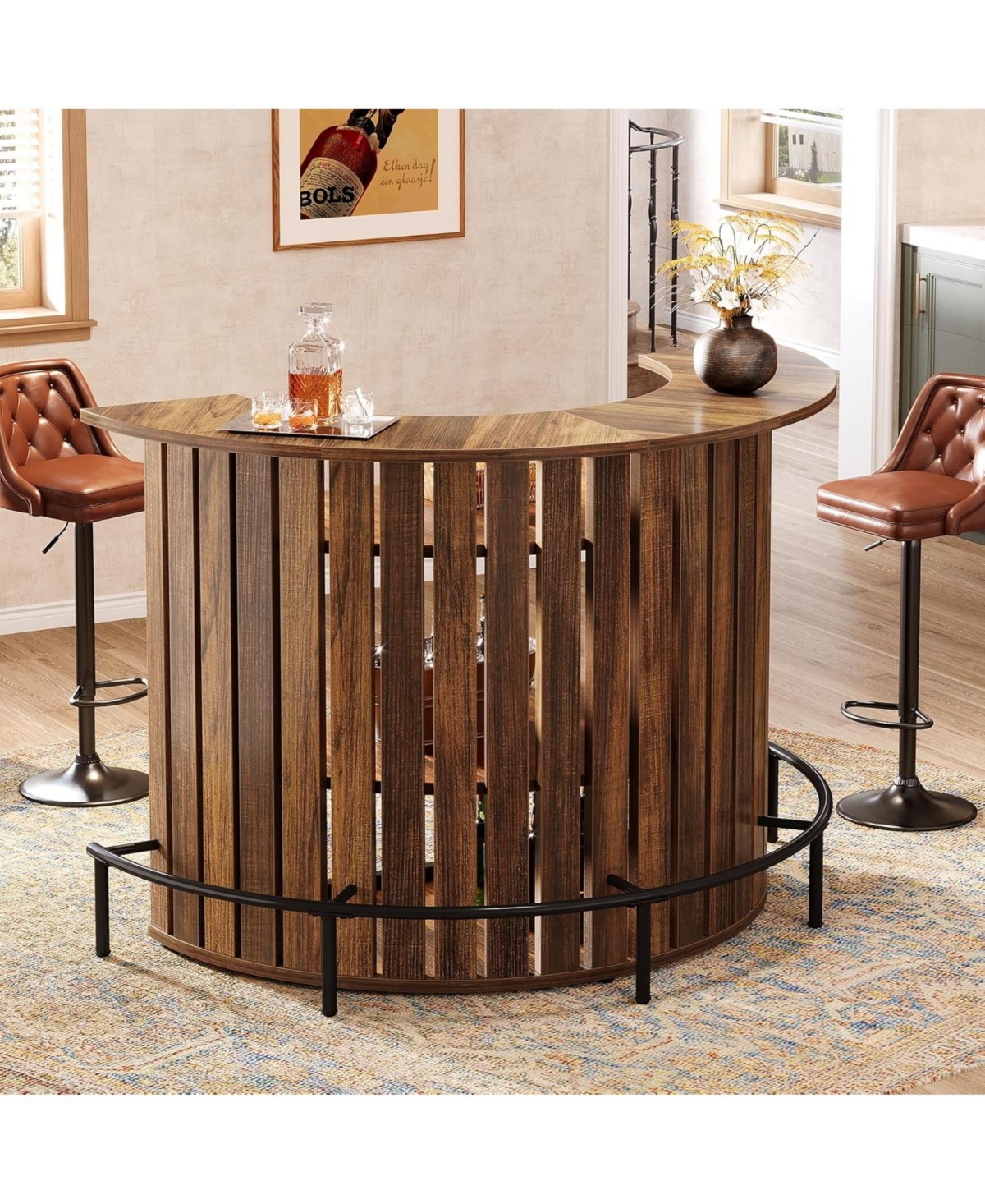 Tribesigns 4-Tier Bar Table, 39.4" H Home Bar Unit with Footrest, Arc-Shaped Mini Bar Table, Modern Wine Bar Cabinet