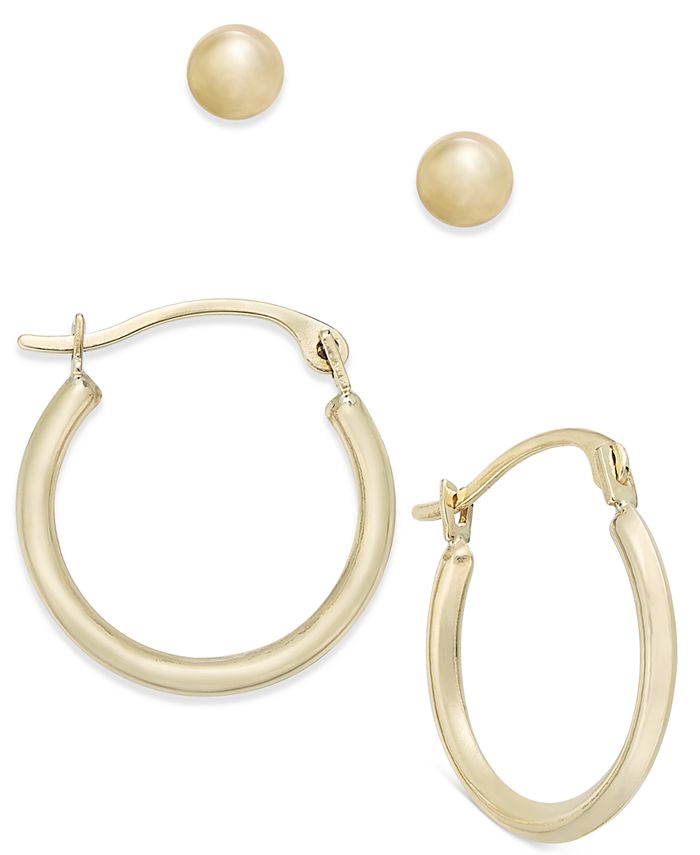 Macy's 2Pc. Set Ball Studs and Hoop Earrings in 10k Gold Macy's