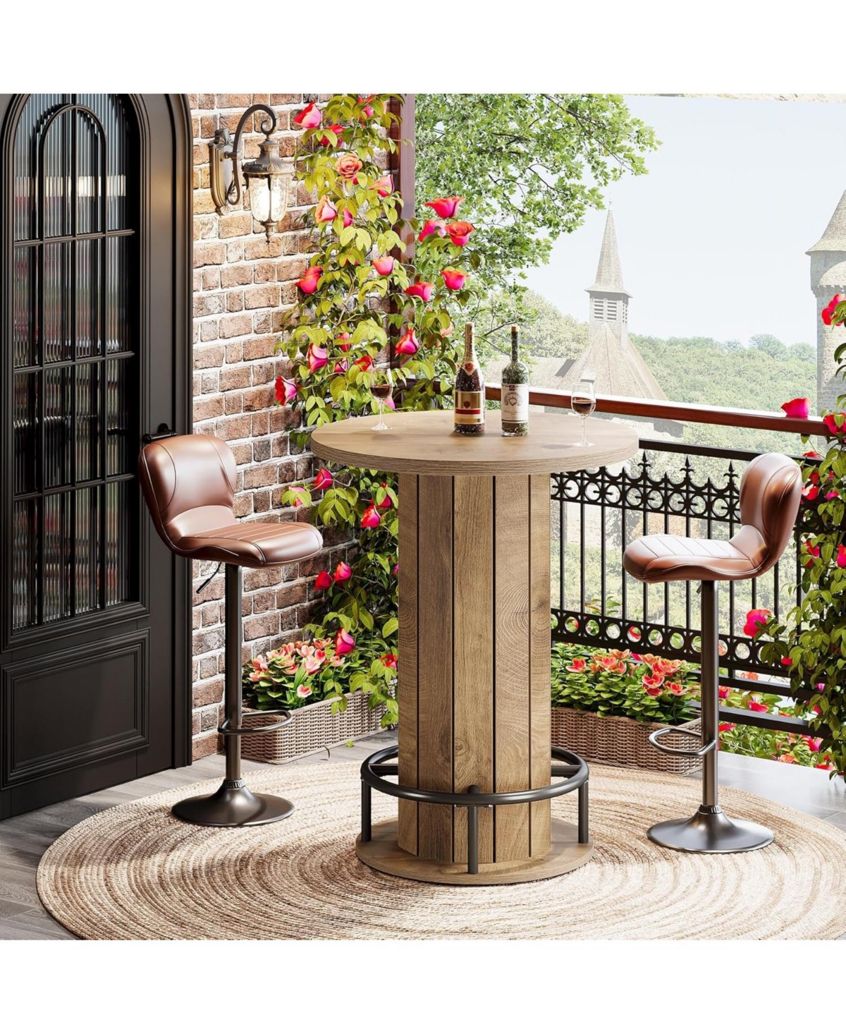 Tribesigns Round Bar Table, 39.4" H Wood Bistro Pub Table with Metal Ring Footrest (Only Table)