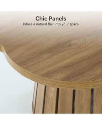 33.5" Round Coffee Table, Farmhouse Circle Center Table with Floral Tabletop & Wood Base