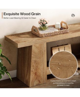 Modern Bedroom Bench with Storage Shelf, Solid Wood Entryway Bench