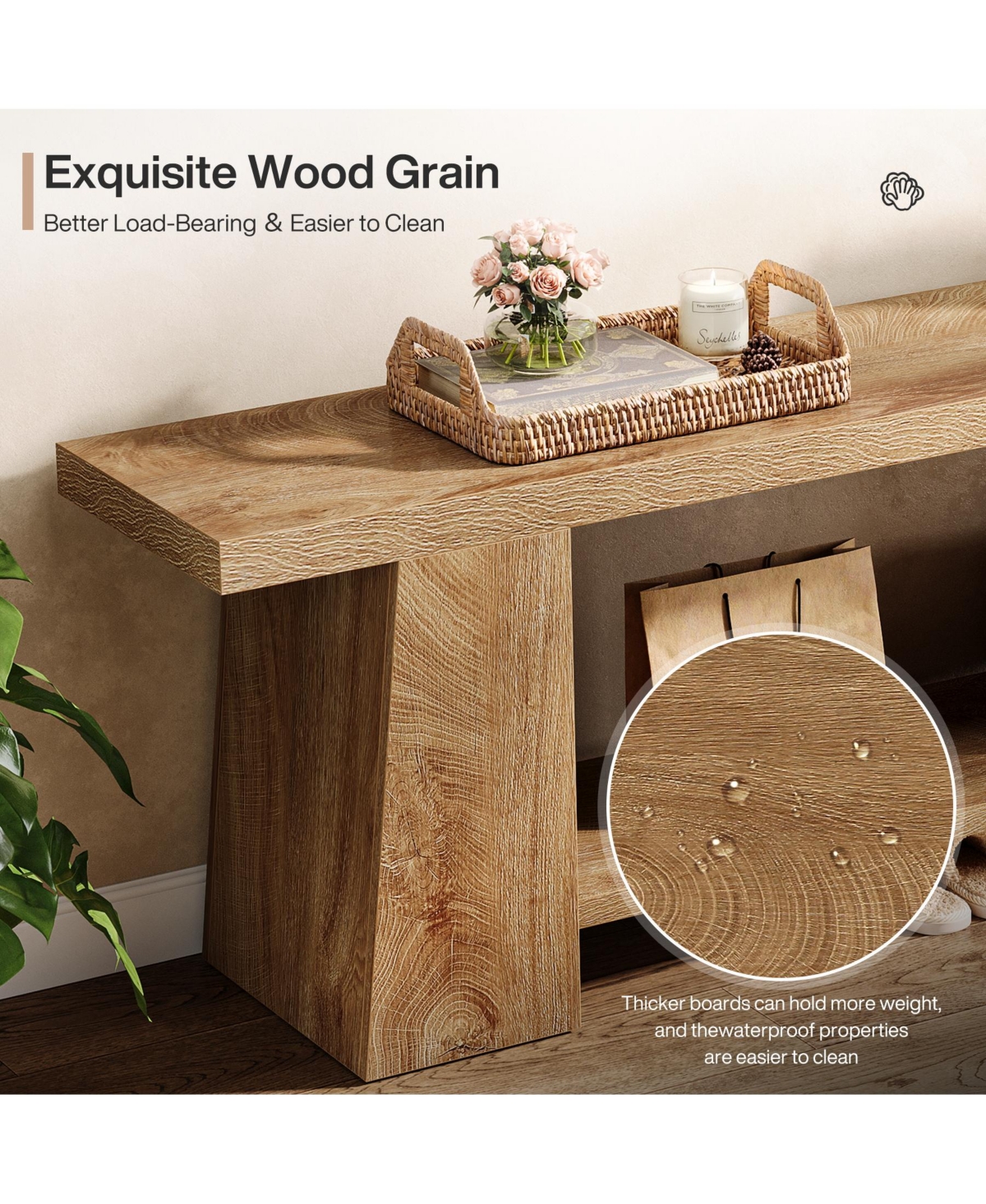 Tribesigns Modern Bedroom Bench with Storage Shelf, Solid Wood Entryway Bench