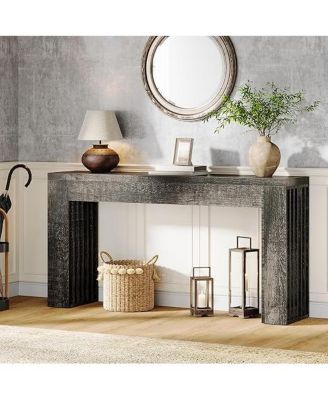 59-Inch Long Wooden Console Sofa Table Behind The Couch with Vertical Slat Legs for Entrance