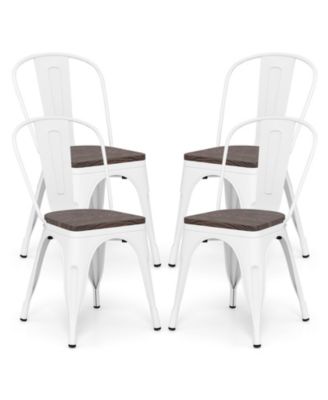 Tolix Style Metal Dining Chairs Set of 4 w/Wood Seat & Removable Backrest
