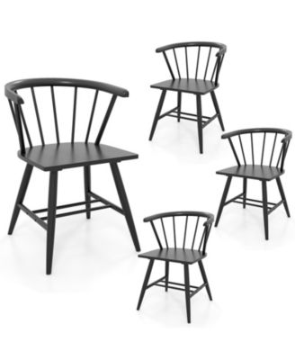 Windsor Dining Chair Set of 4 w/Rubber Wood Frame Curved Spindle Back & Armrest