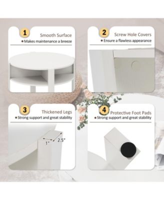 29.5'' 2-Tier Round Coffee Table w/ Storage 4 Shelves Faux Wooden Top