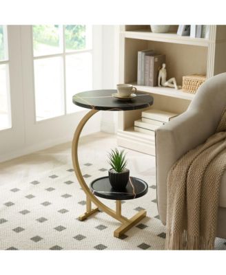 Rouge C-Shaped Side Table – Faux Marble Top & Gold Metal Frame Modern Accent Table, Sofa Table