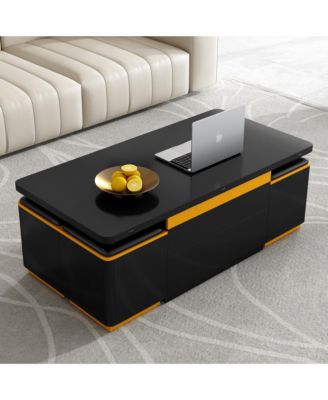 Lift-Top Coffee Table with 4 Storage Stools, Modern Space Saving Center Table with Foldable Top, Multi-Functional Adjustable Coffee  Table