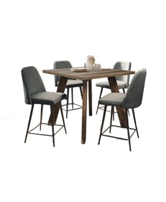 42" Square Five Piece Solid Wood Counter Height Upholstered Dining Set