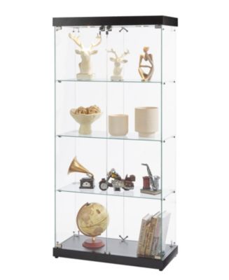 Glass Display Cabinet with Tempered Glass Doors Lock and Warm Yellow Lights