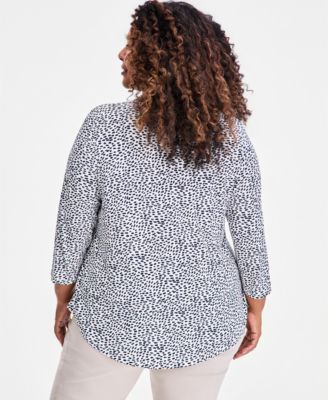 Plus Size Printed V-Neck 3/4-Sleeve Top