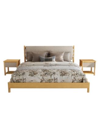 Modern King Bed Frame Set with 2 Wood Nightstands