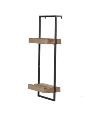 12x6x27" Iron and Wood Wall Shelf With Two Shelves