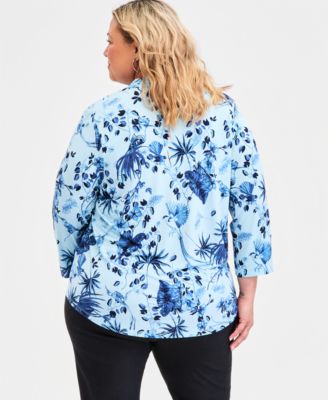 Plus Size Printed 3/4-Sleeve Top