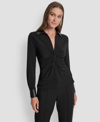 Women's Twist-Front Contrast-Trim Pull-On Top