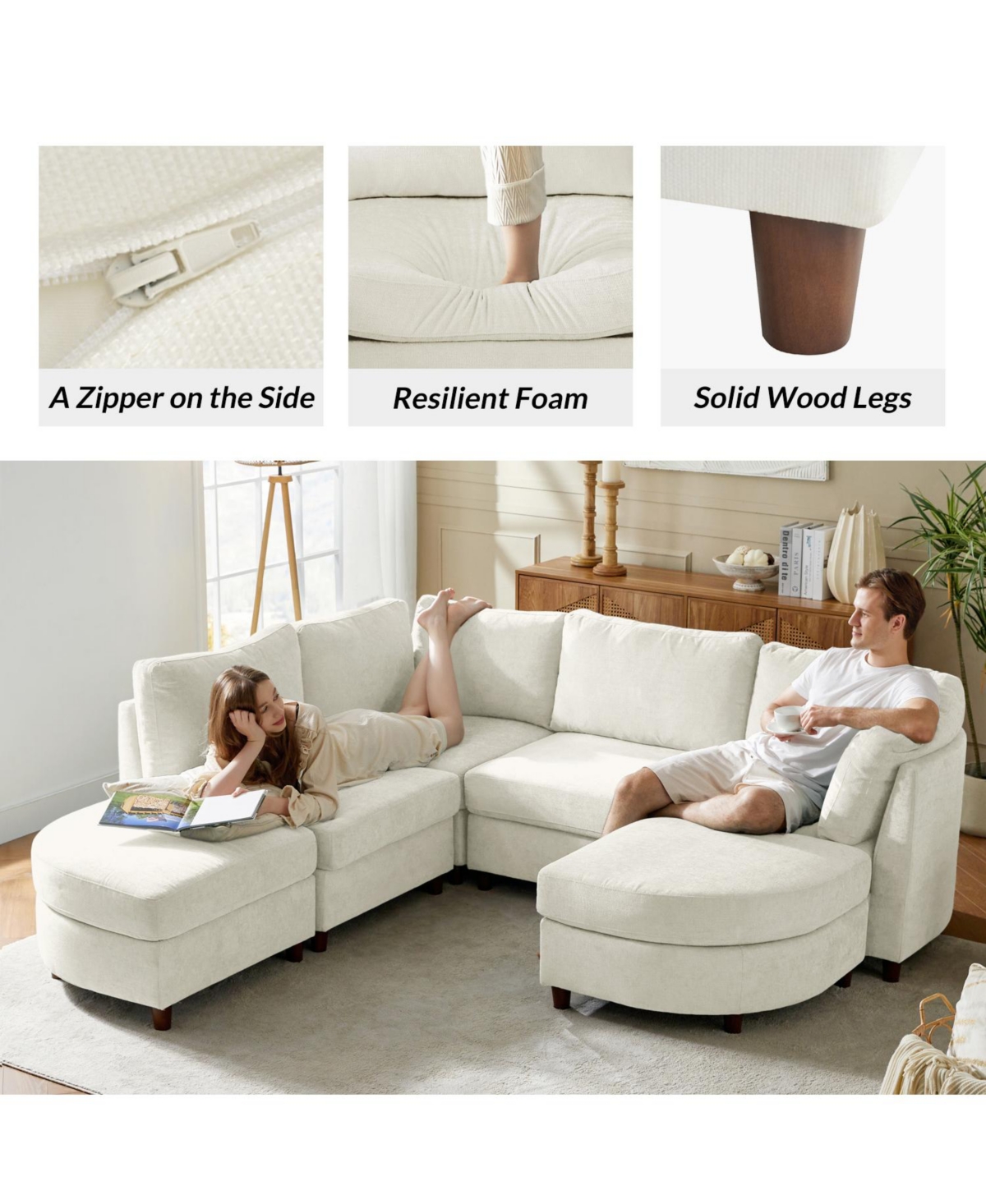 Hulala Home Dayman 6-Piece Modern Storage Convertible Sectional Sofa with End Table
