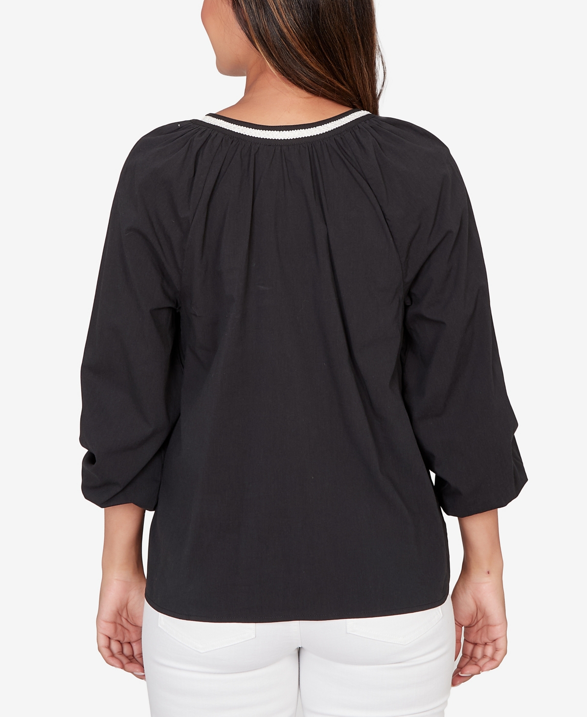 Ruby Rd. Petite Embroidered Soft Poplin Peasant Top