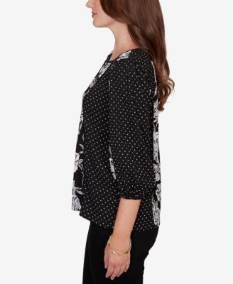 Petite Floral Panel Crinkle Knit Peasant Top