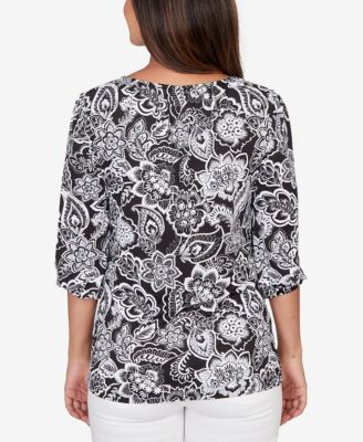 Petite Dotted Floral Puff Print Knit Top