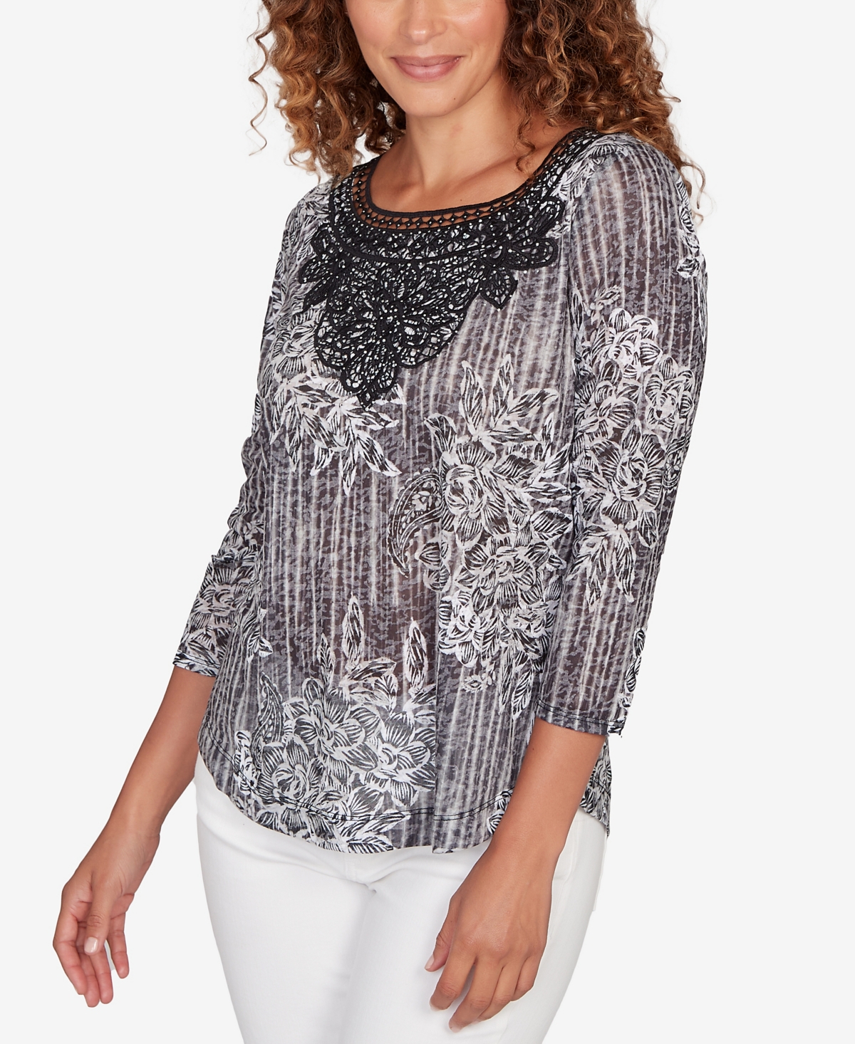 Ruby Rd. Petite Embellished Layered Floral Slub Knit Top