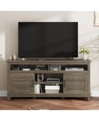 Farmhouse TV Stand for 63 Inch TV, Entertainment Center with Adjustable Shelves and Cabinet Doors, Living Room Media Console