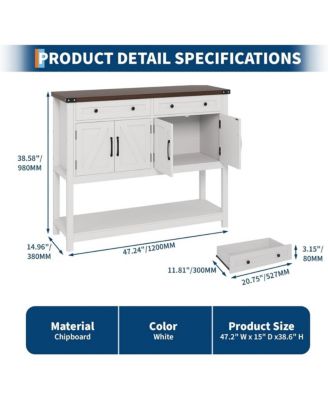 Console Table Buffet Sideboard Sofa Table,with Storage Drawers Cabinets and Bottom Shelf, Farmhouse Buffet Sideboard for Kitchen, Foyer, Brown