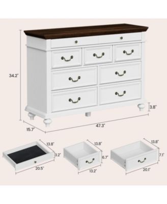9-drawer rustic dresser, 47" wide with vintage metal handles, perfect for bedroom, closet, or living room storage.