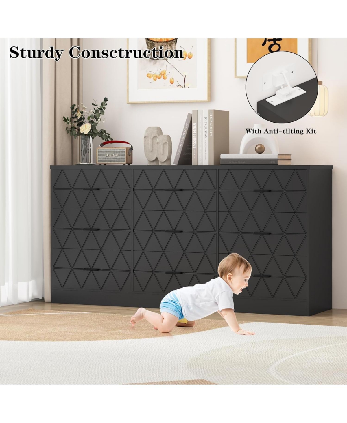 gaomon 9 Drawer Dresser, 63'' Dresser for Bedroom with Power Outlet, Modern Hallway, Living Room