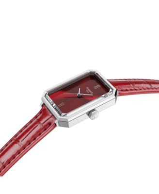Women's Quartz Red Leather Strap Watch, 21.80mm