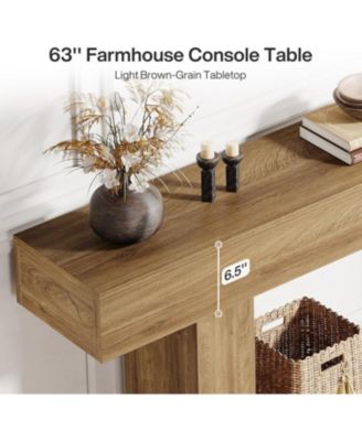63" Console Table, Farmhouse 2-Tier Entryway Table with U-Shaped Base, Light Brown